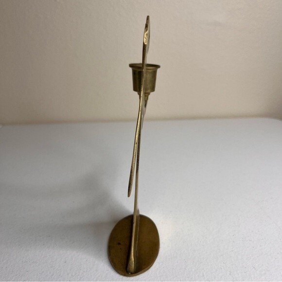 Vintage Brass Angel Candlestick Holder Made in Korea 7.5 Inches Tall Patina - Picture 6 of 10